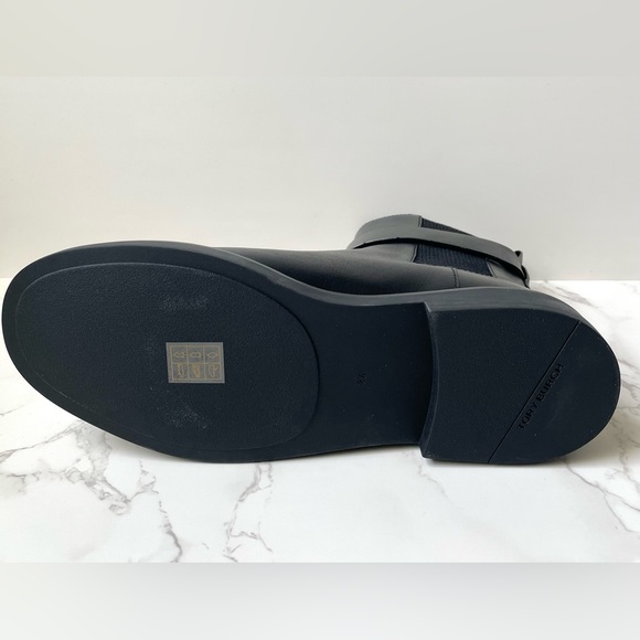 New Tory Burch Leather Double T Chelsea Monogram Ankle Boot Black - Picture 10 of 11